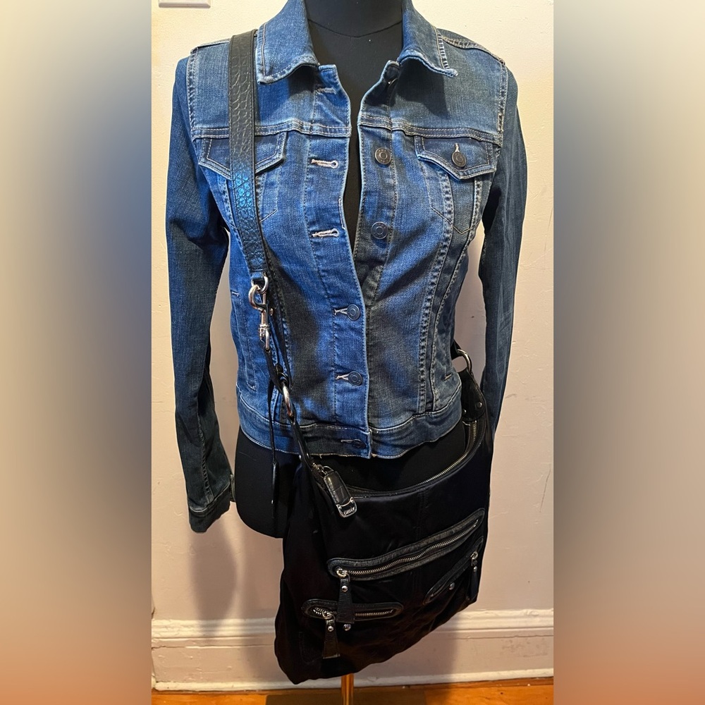 DKNY Denim Cropped Button Jacket SP & DKNY Nylon *90’s Crossbody Bag *Y2K Bundle